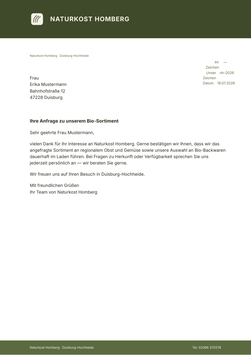 Briefbogen, Konzept Feldlinie